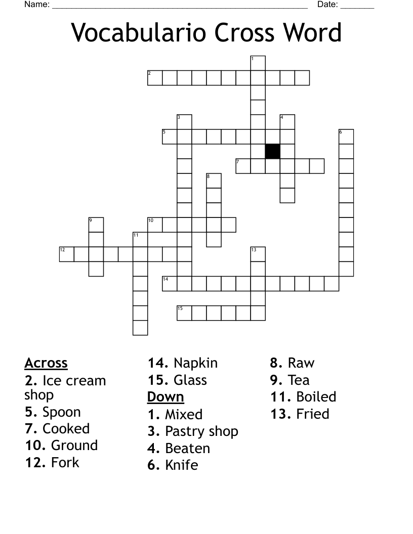 Vocabulario Cross Word