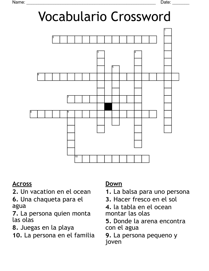 Vocabulario Crossword