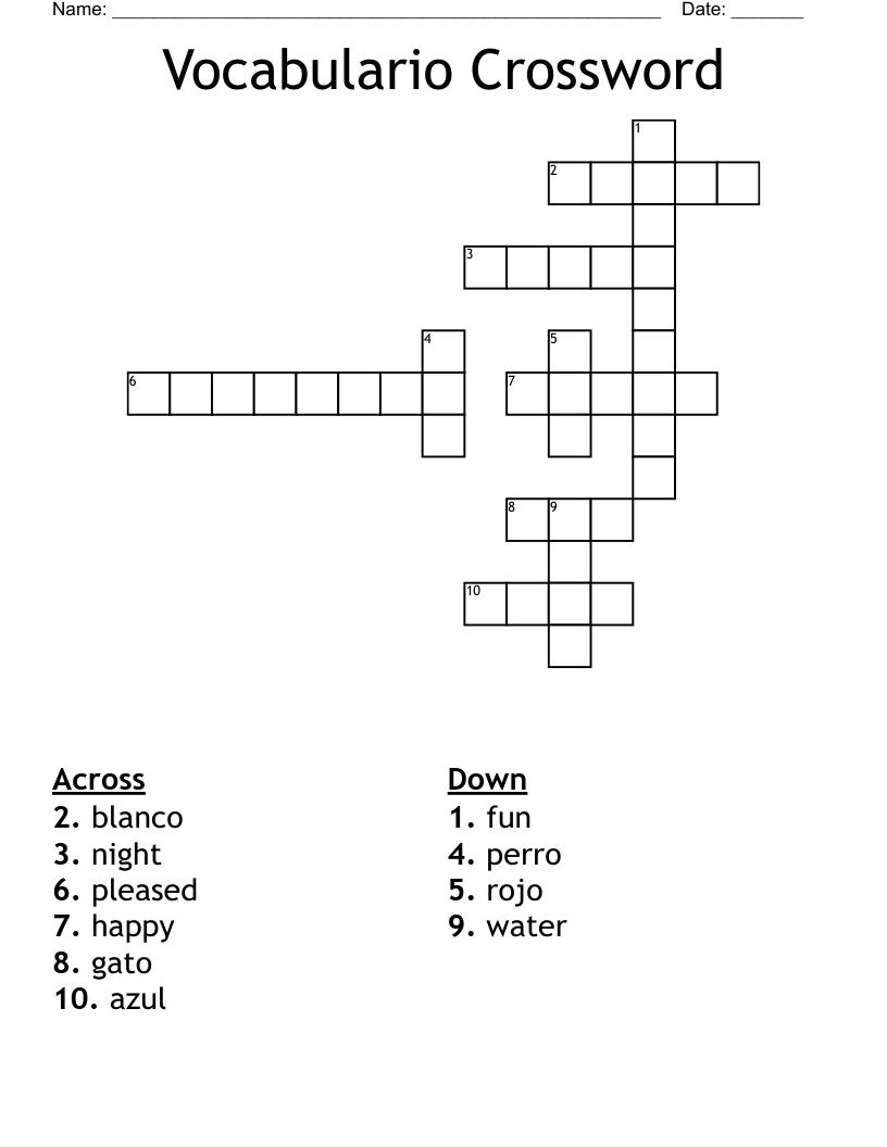 Vocabulario Crossword