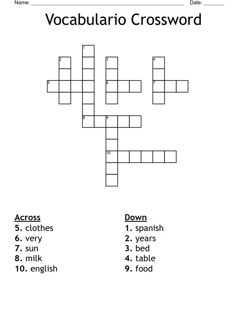 Vocabulario Crossword