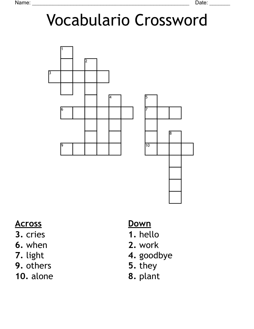 Vocabulario Crossword