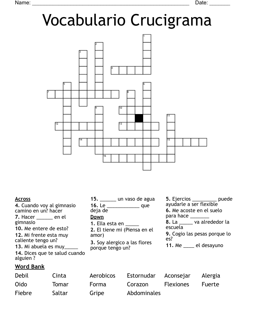 Vocabulario Crucigrama  Crossword