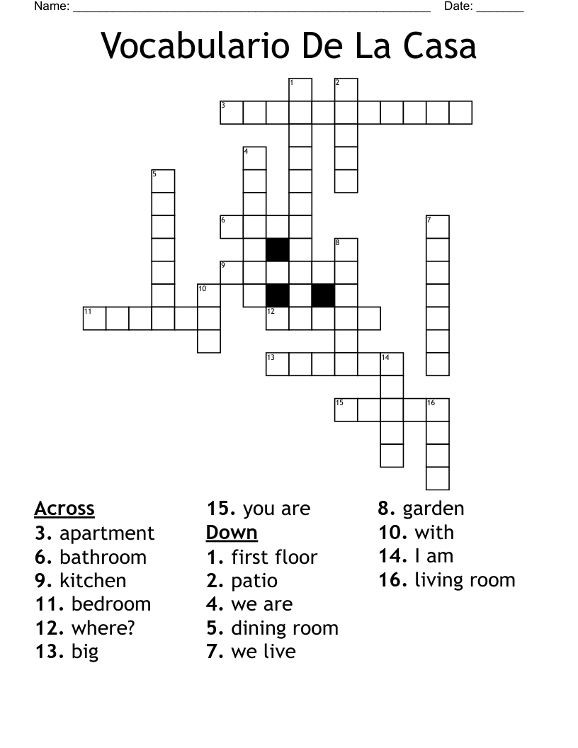Vocabulario De La Casa Crossword
