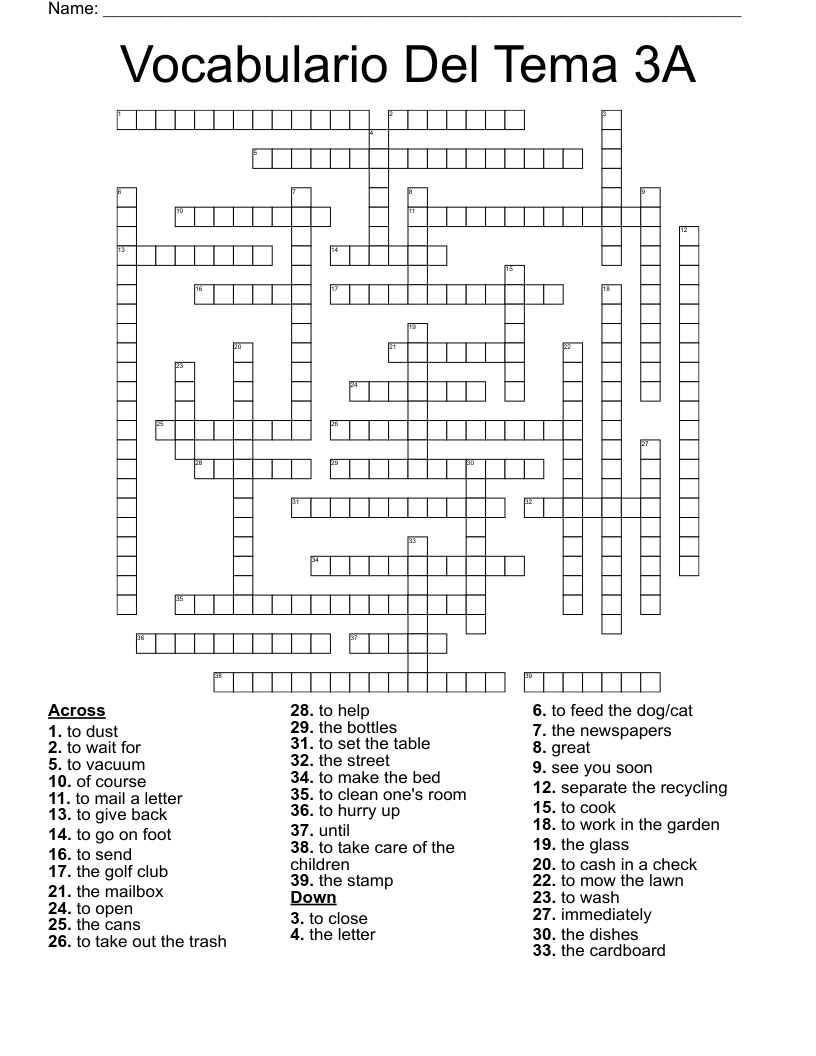 Vocabulario Del Tema 3A Crossword