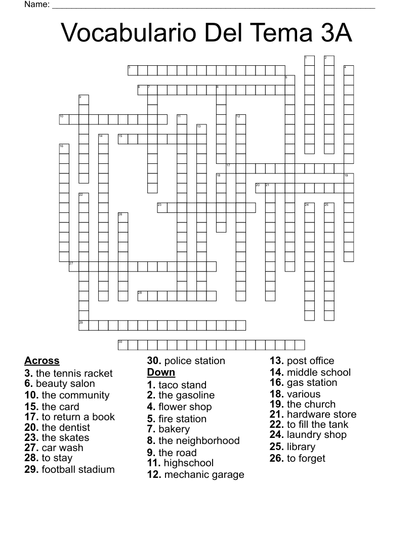 Vocabulario Del Tema 3A Crossword