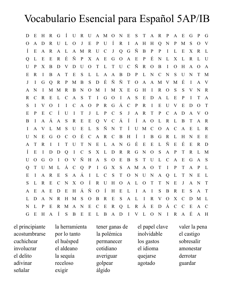 Vocabulario Esencial para Español 5AP/IB Word Search