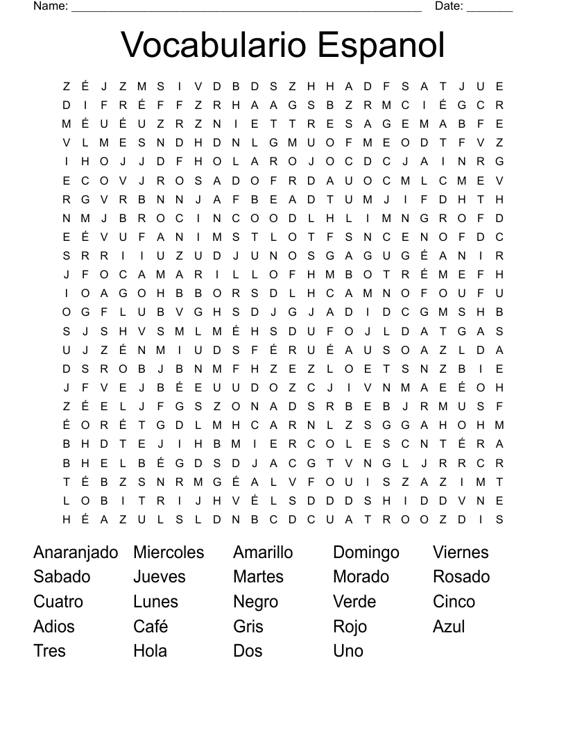 Vocabulario Espanol  Word Search