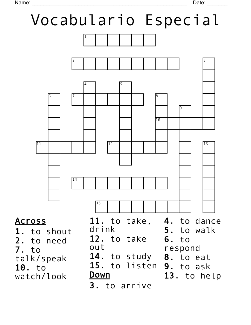 Vocabulario Especial Crossword