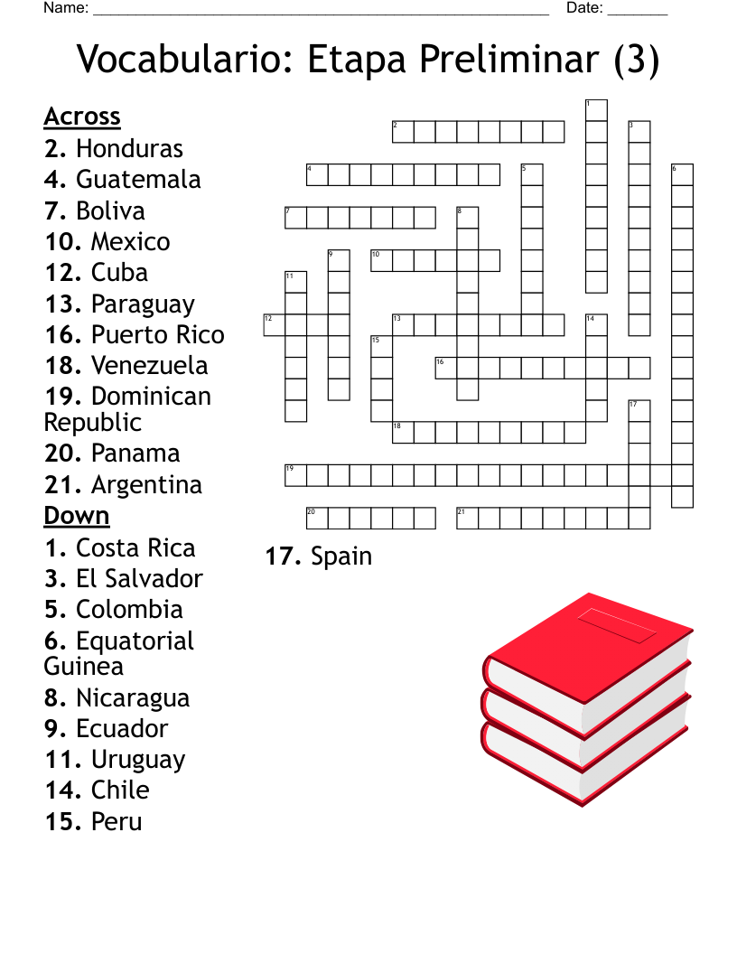 Vocabulario: Etapa Preliminar (3) Crossword