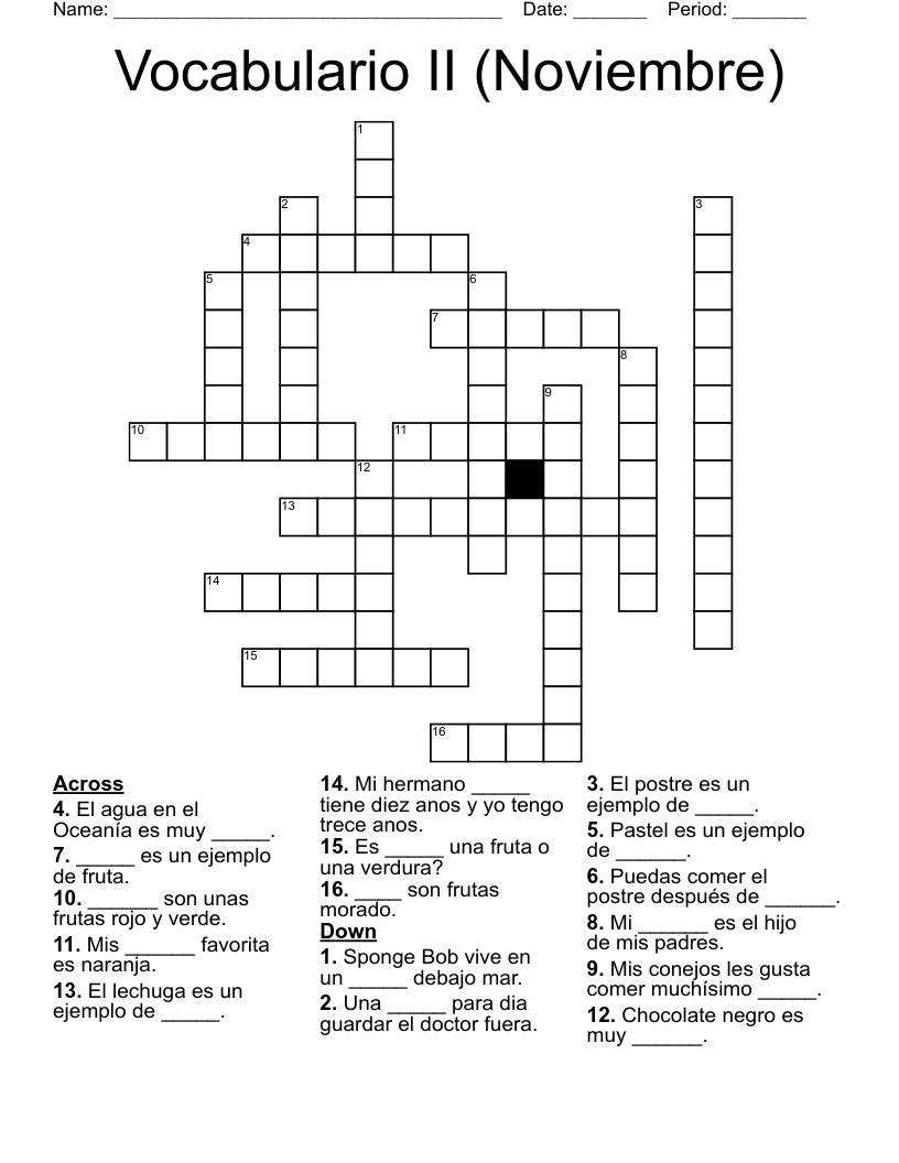 Vocabulario II (Noviembre) Crossword