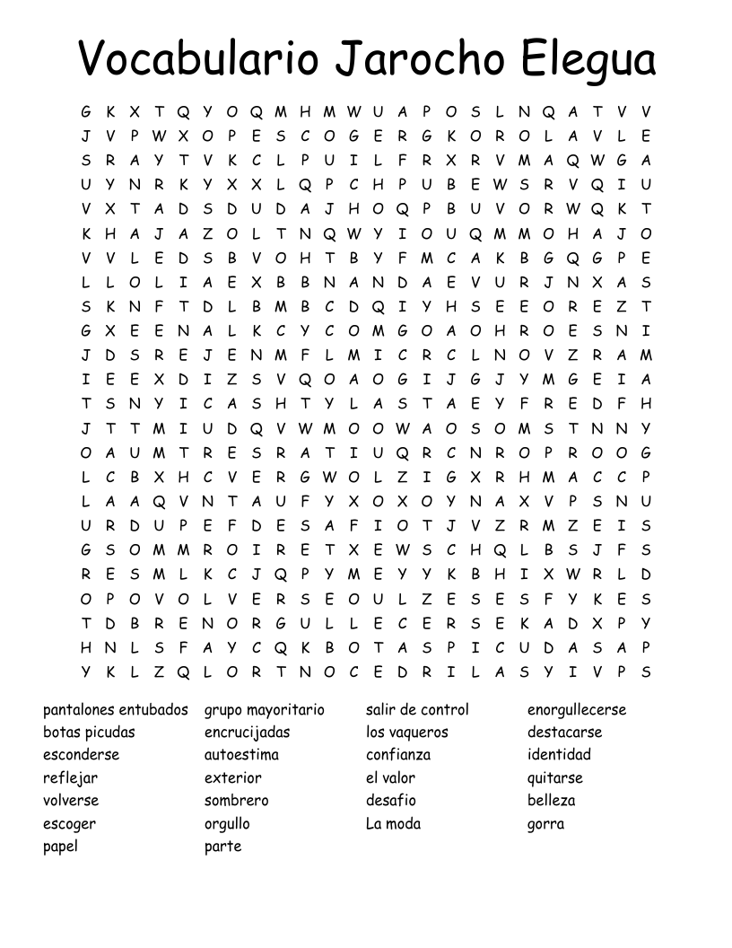 Vocabulario Jarocho Elegua Word Search