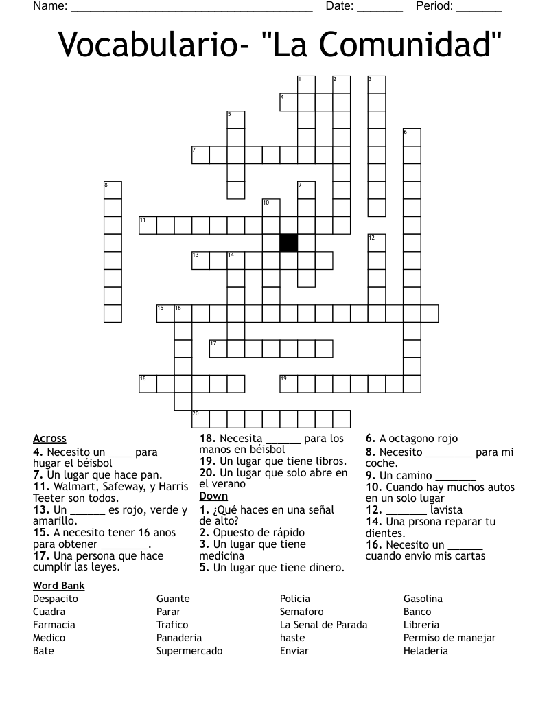 Vocabulario- "La Comunidad" Crossword