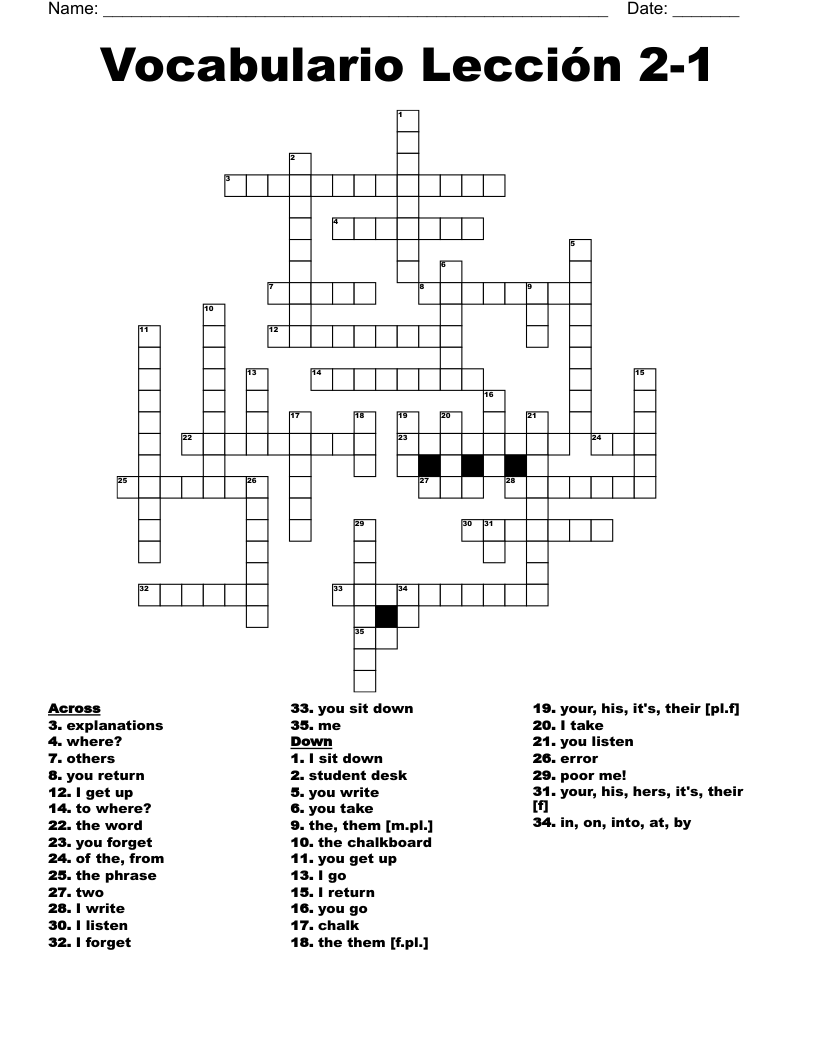 Vocabulario Lección 2-1   Crossword