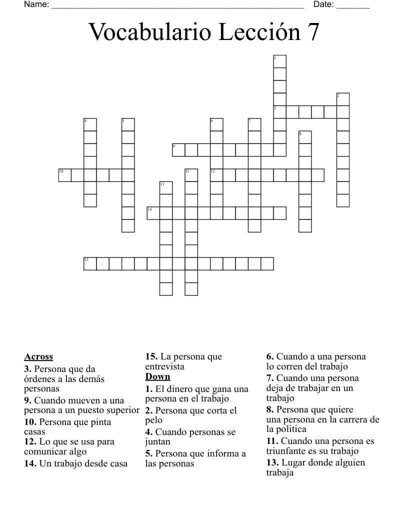 Vocabulario Lección 7  Crossword