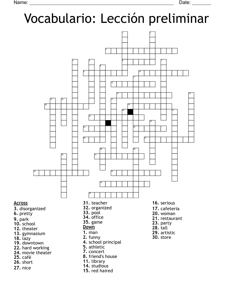 Vocabulario: Lección preliminar Crossword