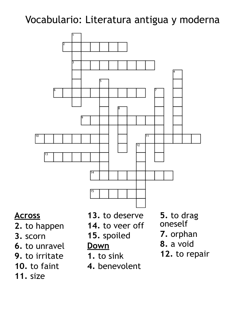 Vocabulario: Literatura antigua y moderna Crossword