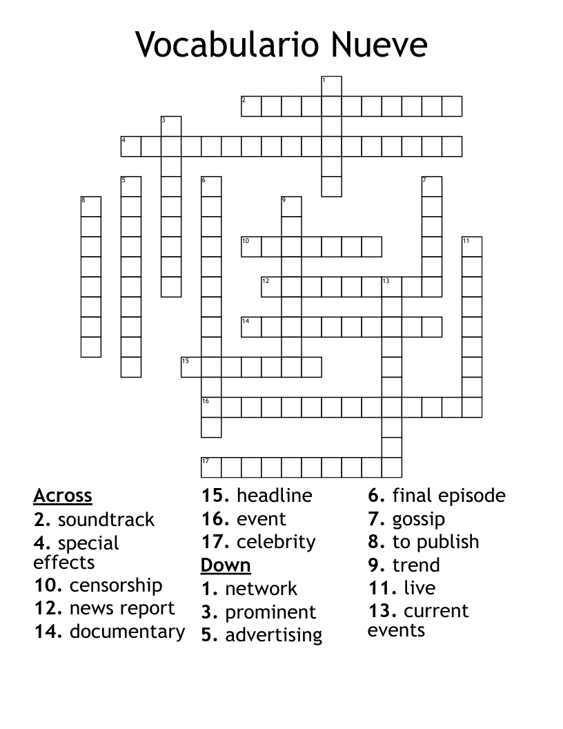Vocabulario Nueve Crossword