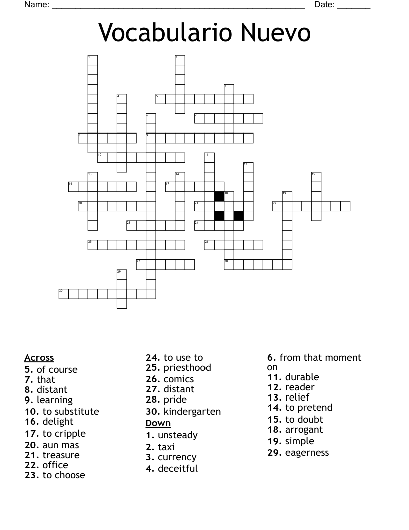 Vocabulario Nuevo Crossword