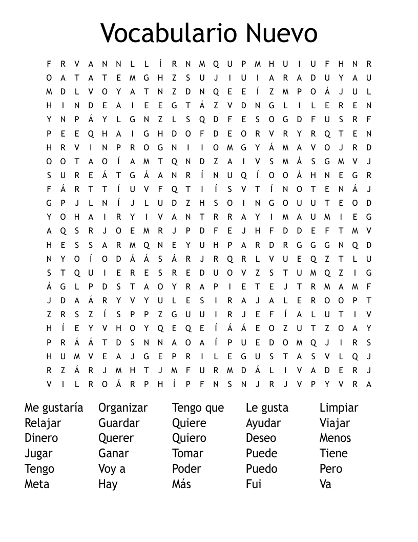 Vocabulario Nuevo Word Search