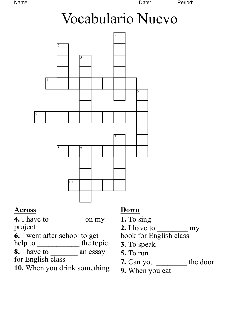 Vocabulario Nuevo  Crossword