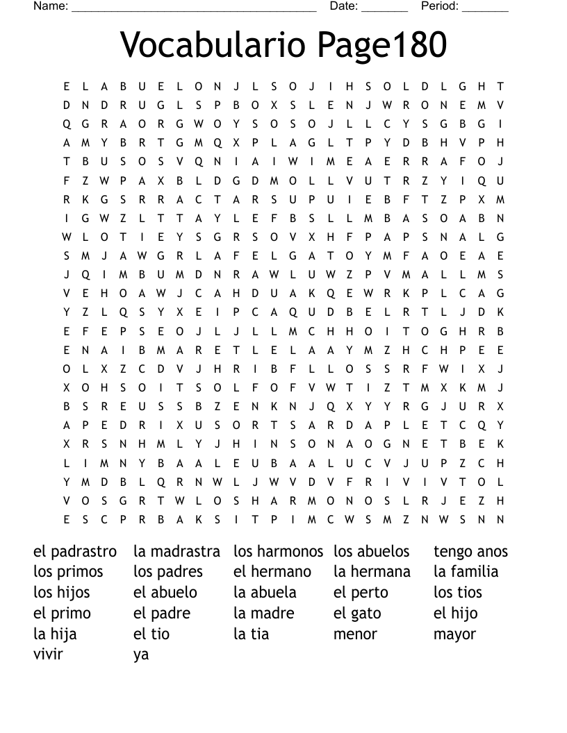 Vocabulario Page180 Word Search