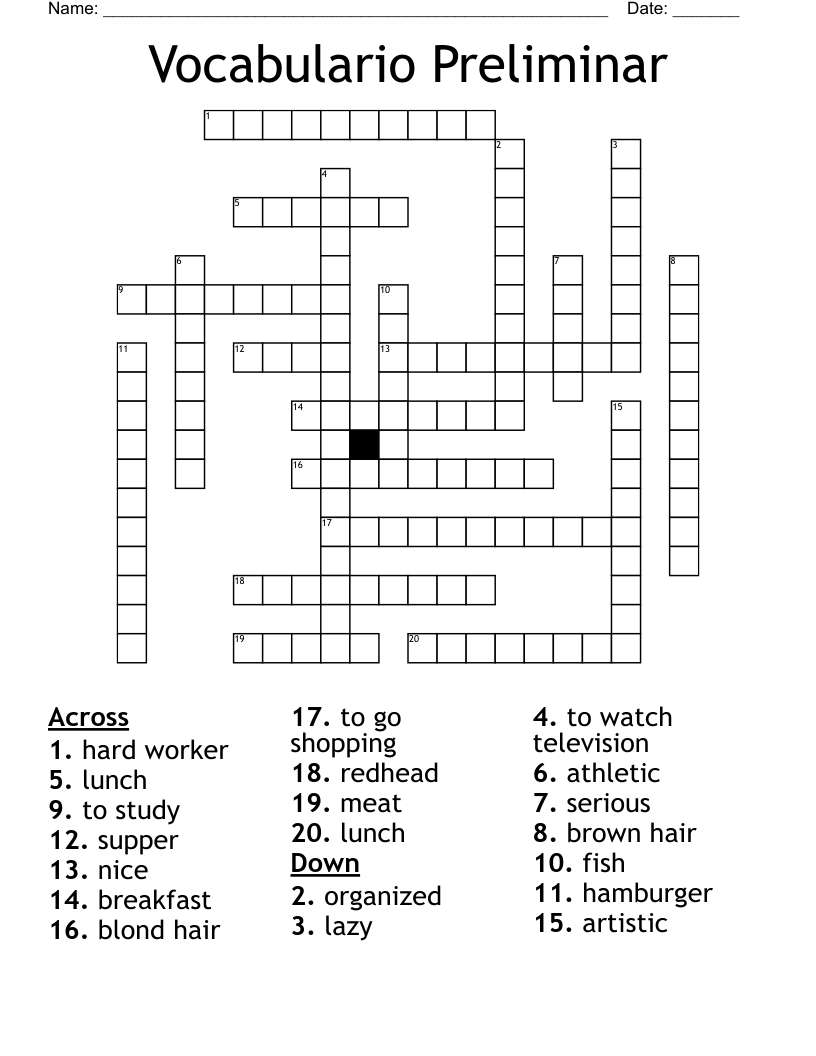 Vocabulario Preliminar Crossword
