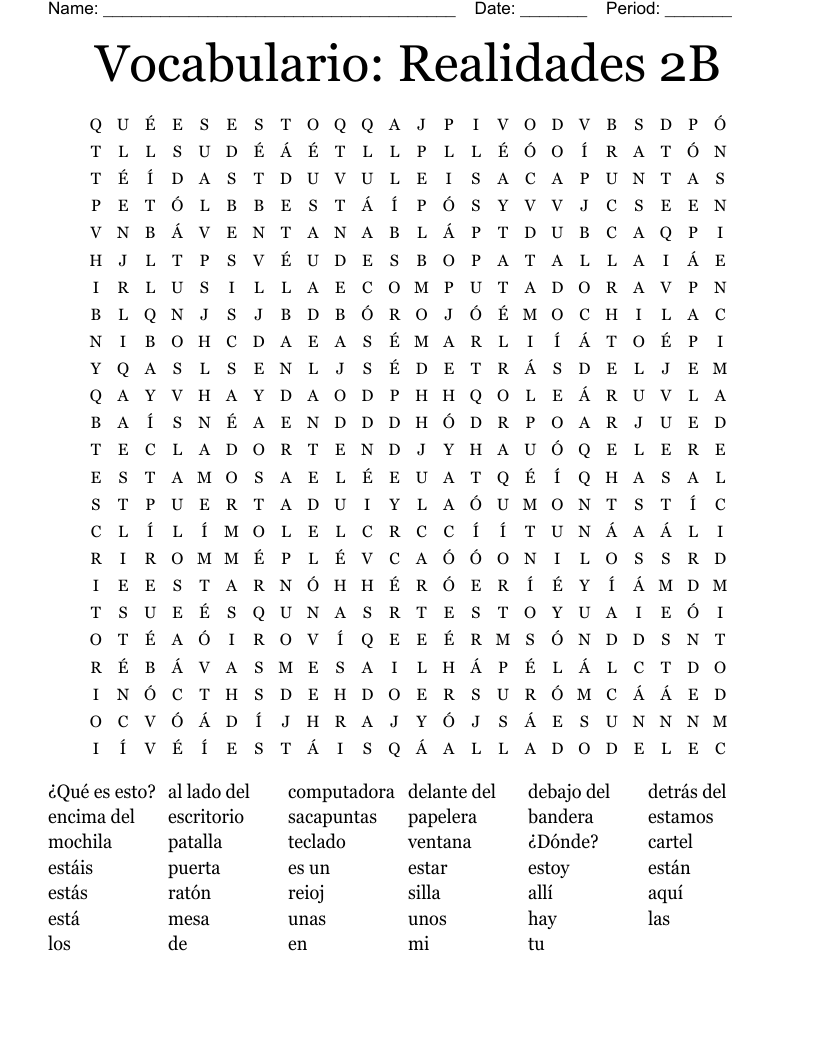 Vocabulario: Realidades 2B Word Search