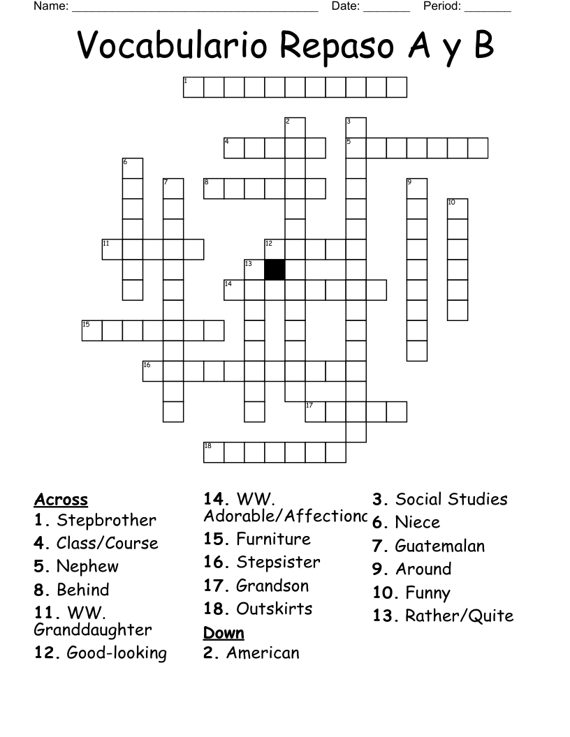 Vocabulario Repaso A y B Crossword
