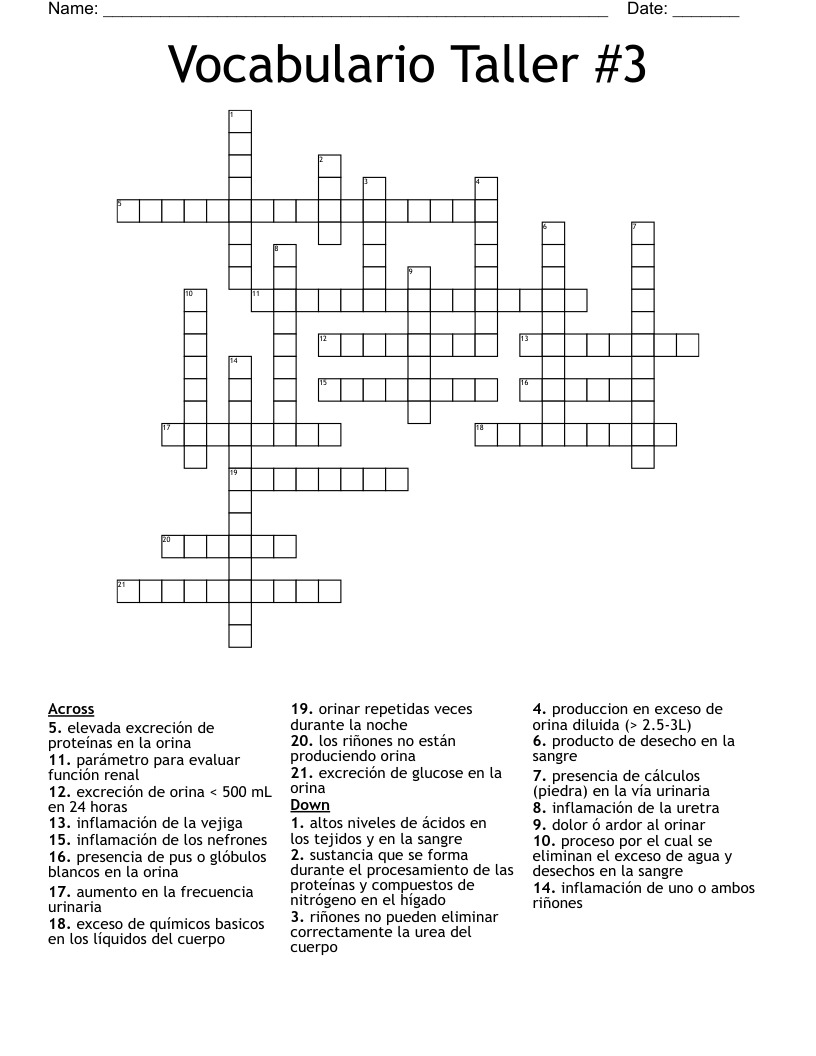 Vocabulario Taller #3 Crossword
