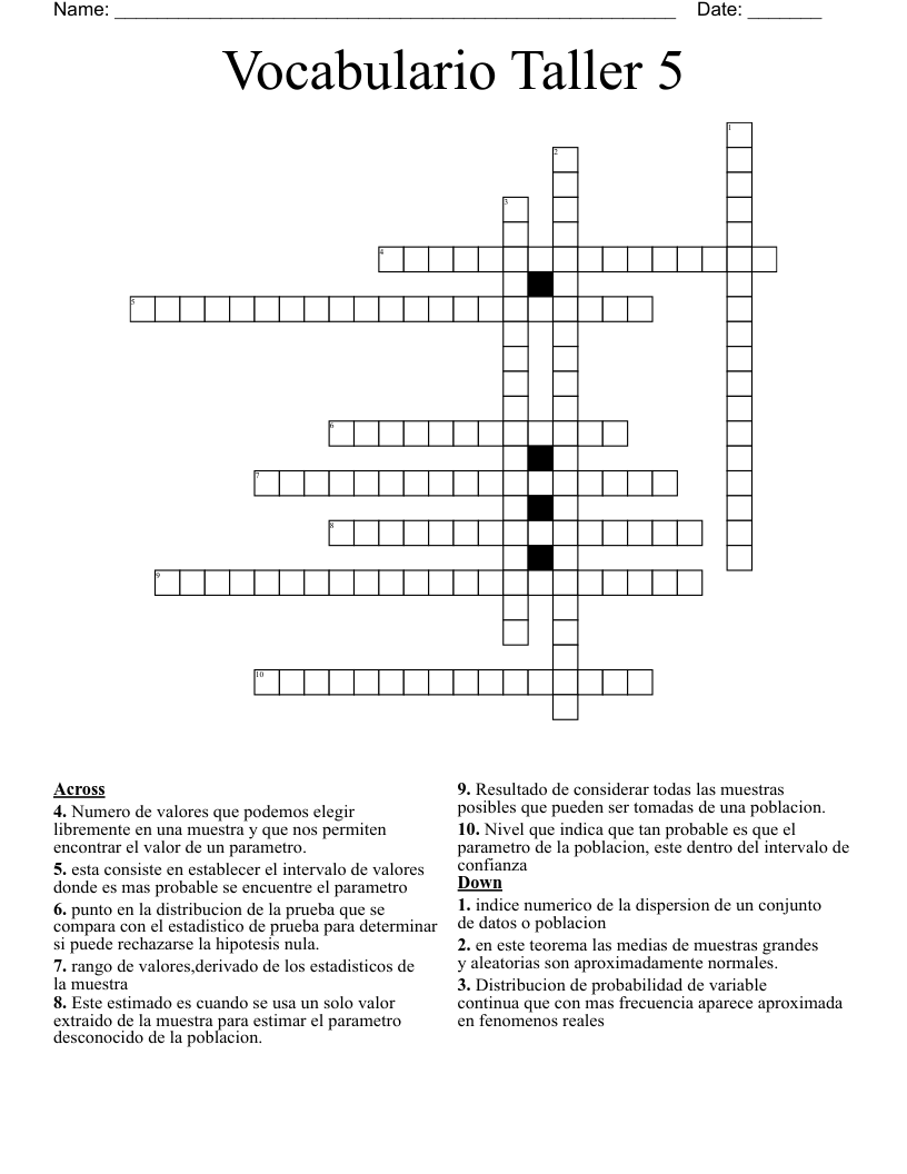 Vocabulario Taller 5 Crossword