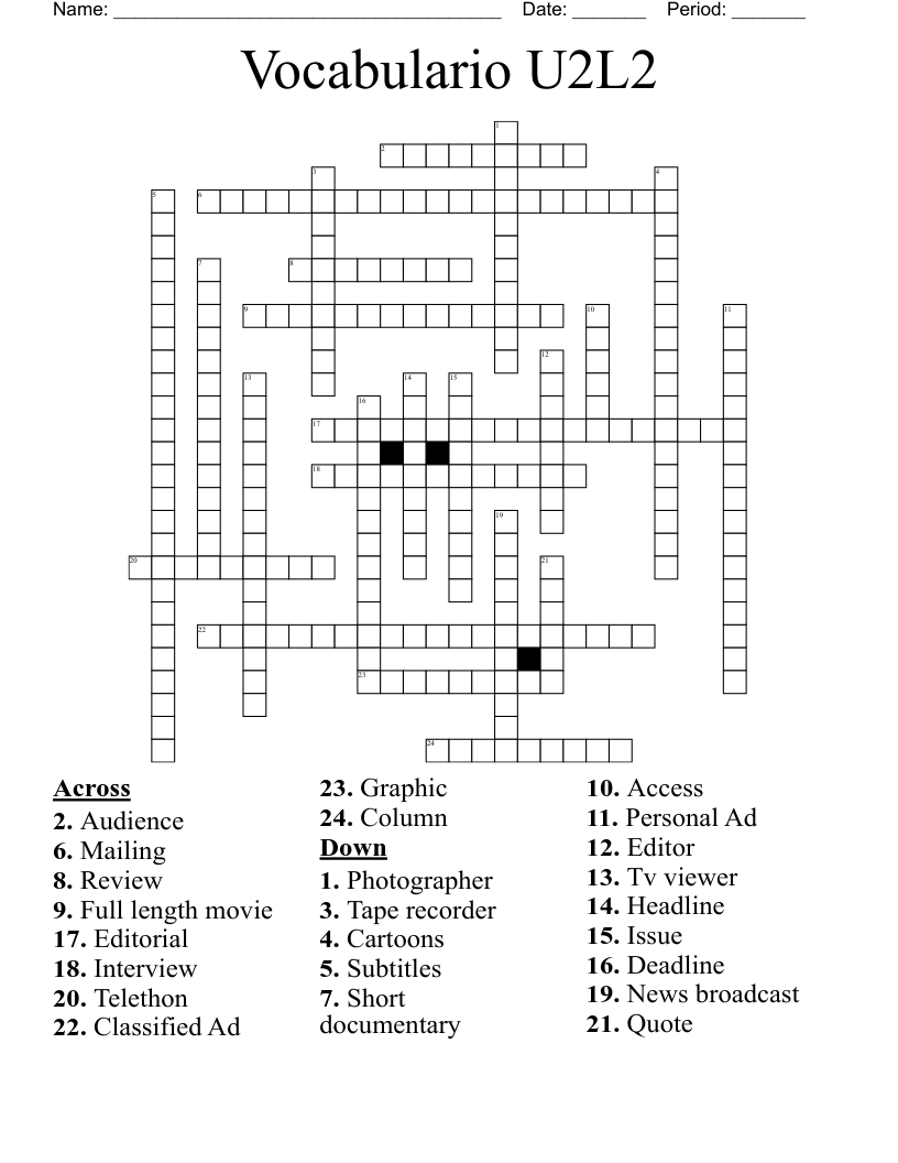 Vocabulario U2L2 Crossword