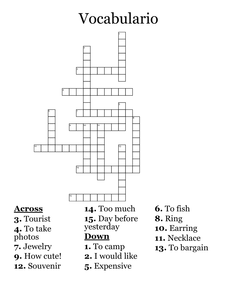 Vocabulario  Crossword