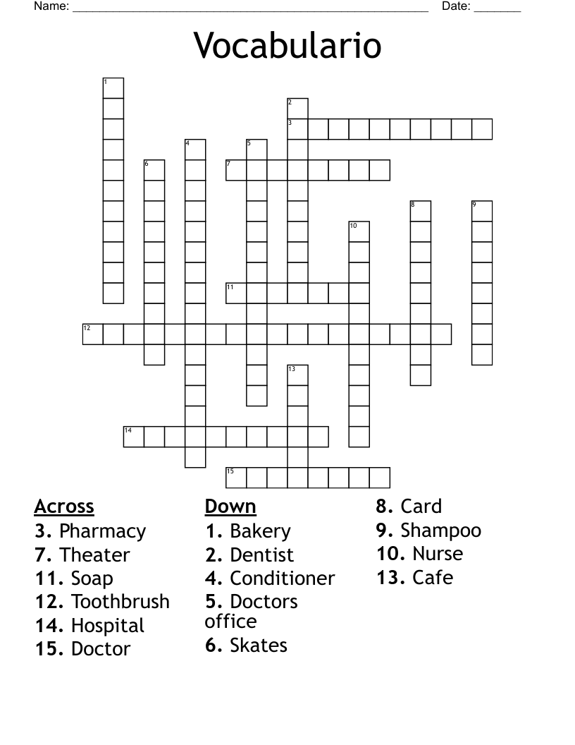 Vocabulario  Crossword