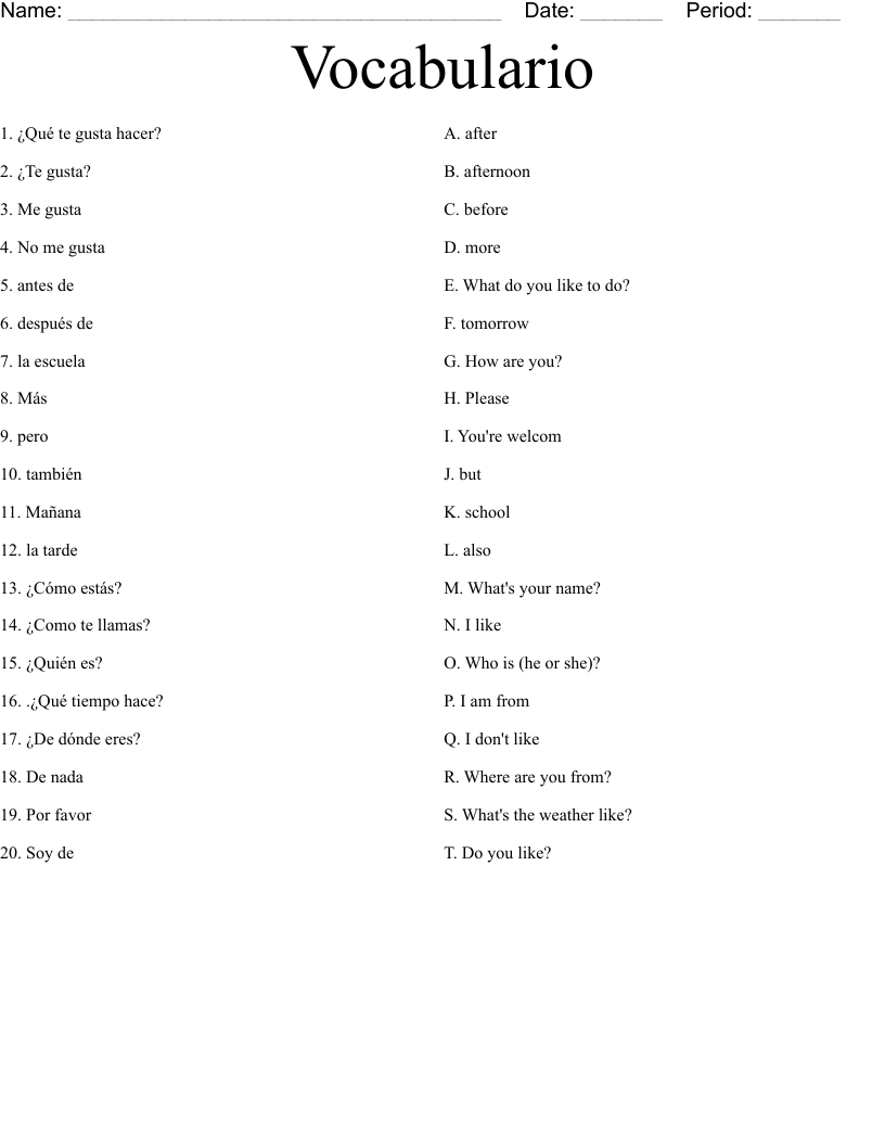 Vocabulario  Worksheet
