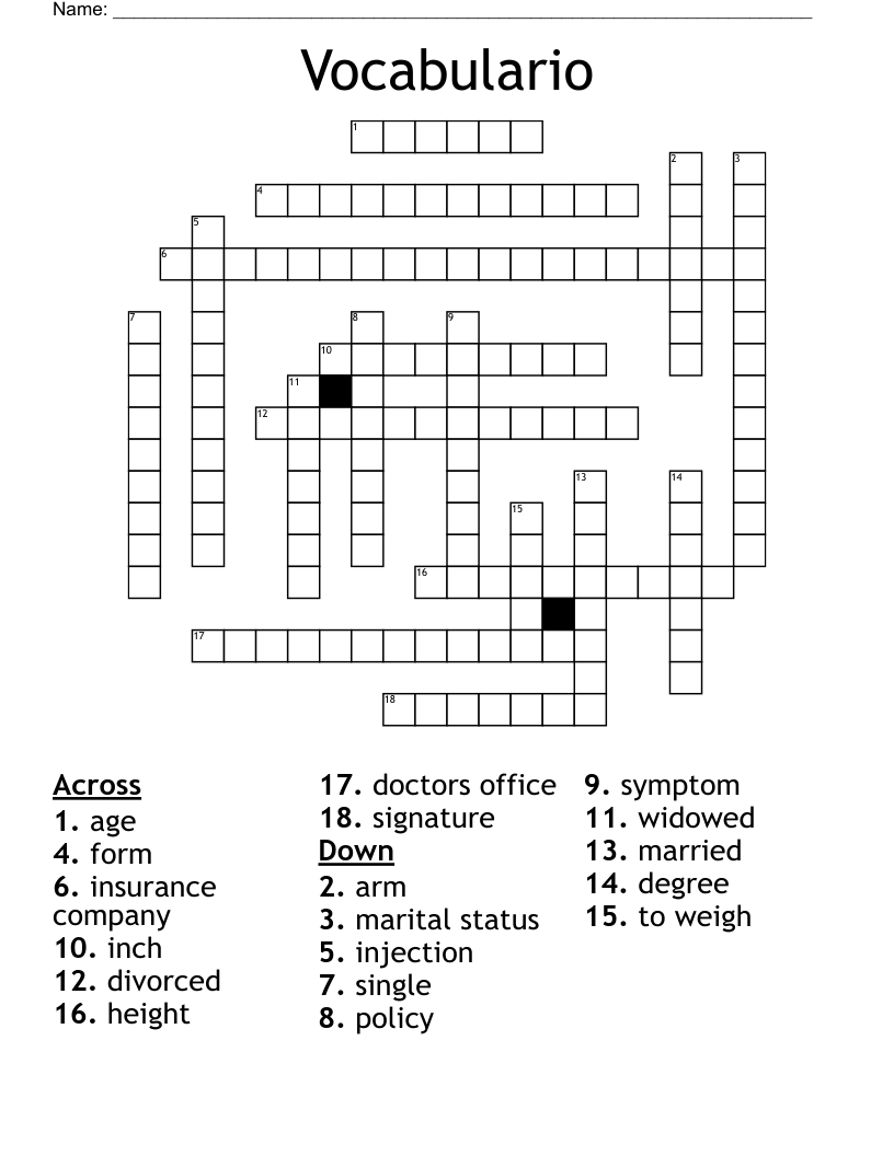 Vocabulario  Crossword