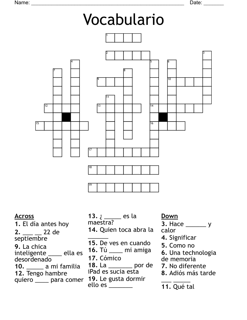 Vocabulario  Crossword