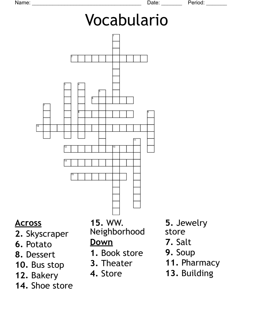 Vocabulario  Crossword