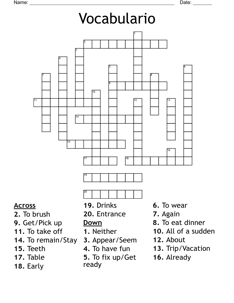 Vocabulario  Crossword