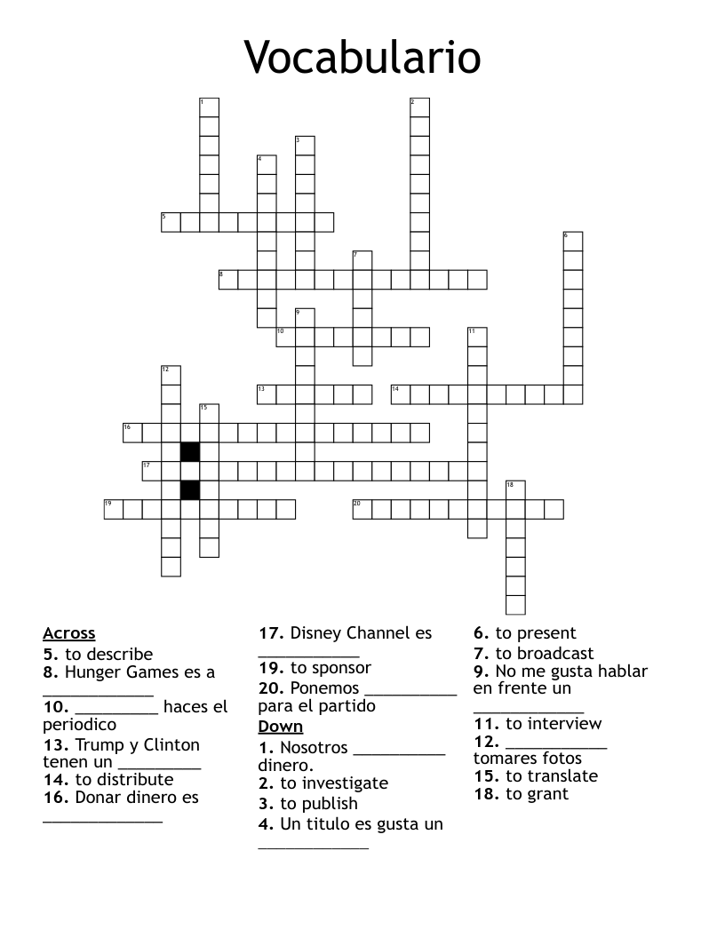 Vocabulario  Crossword
