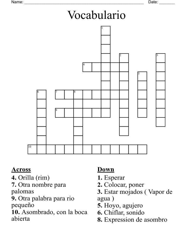 Vocabulario  Crossword