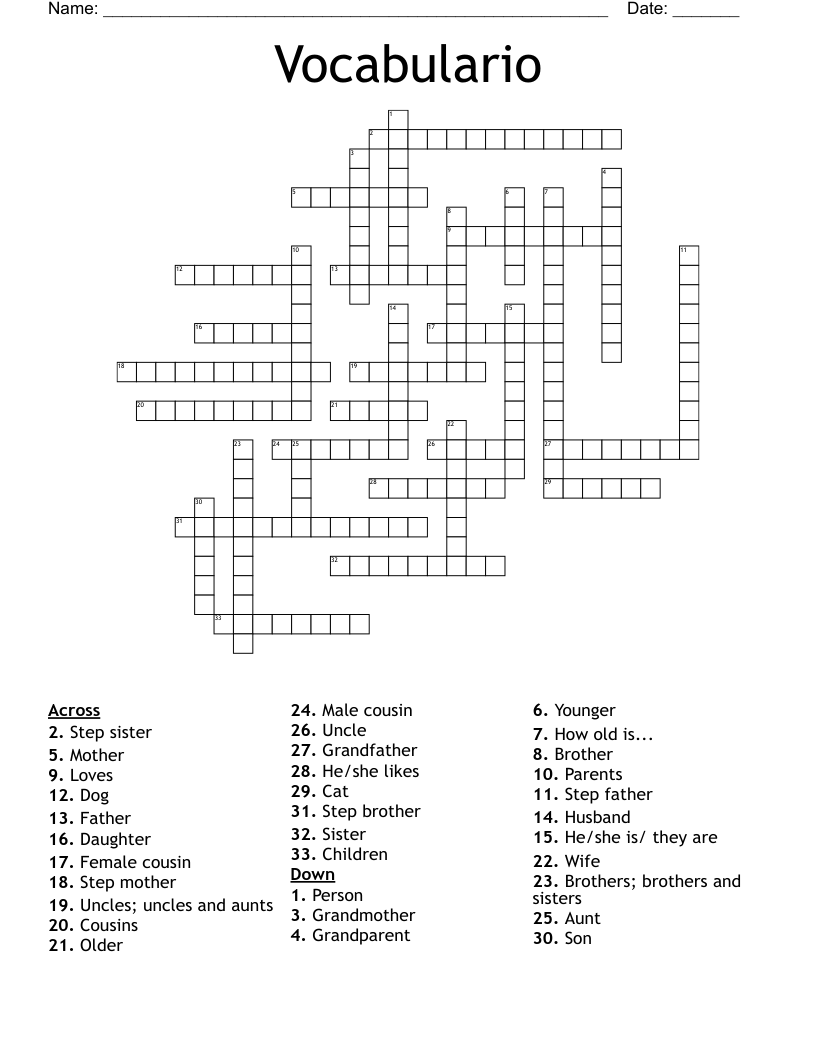 Vocabulario  Crossword