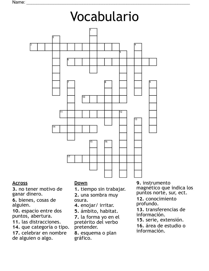 Vocabulario  Crossword