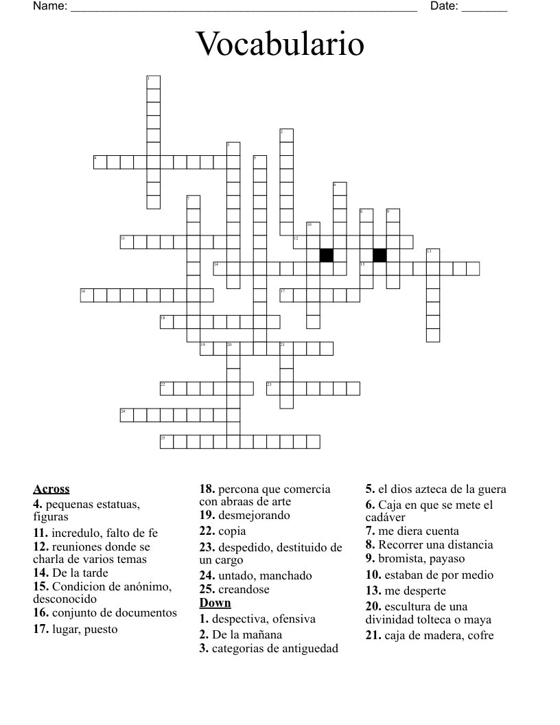 Vocabulario  Crossword