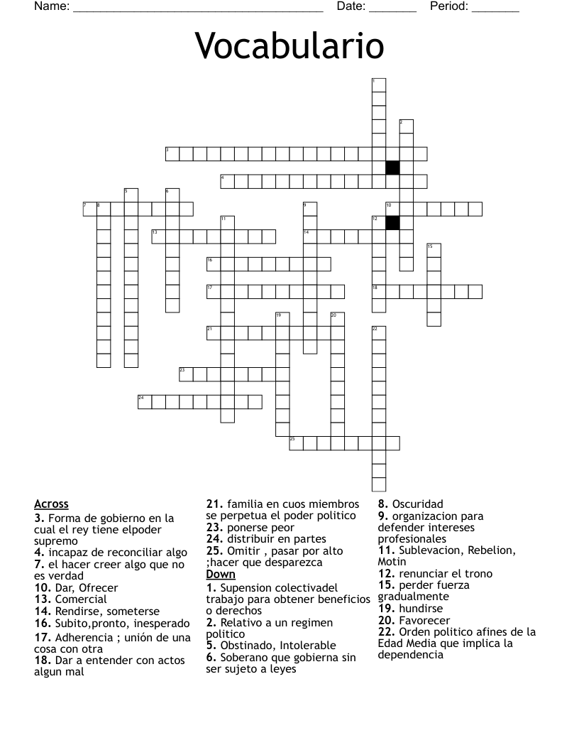 Vocabulario  Crossword