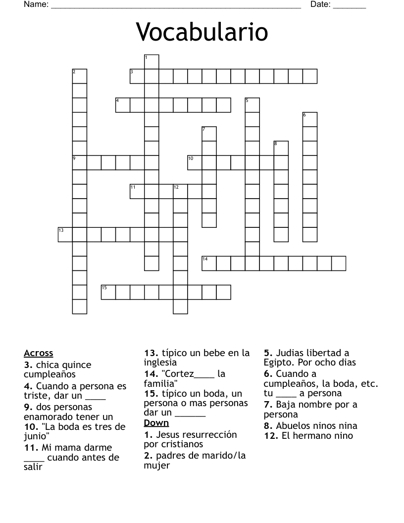 Vocabulario  Crossword