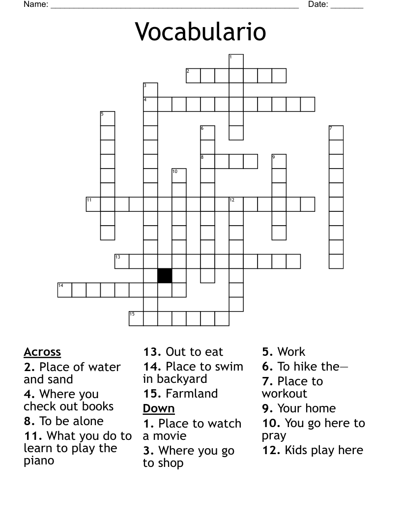 Vocabulario  Crossword