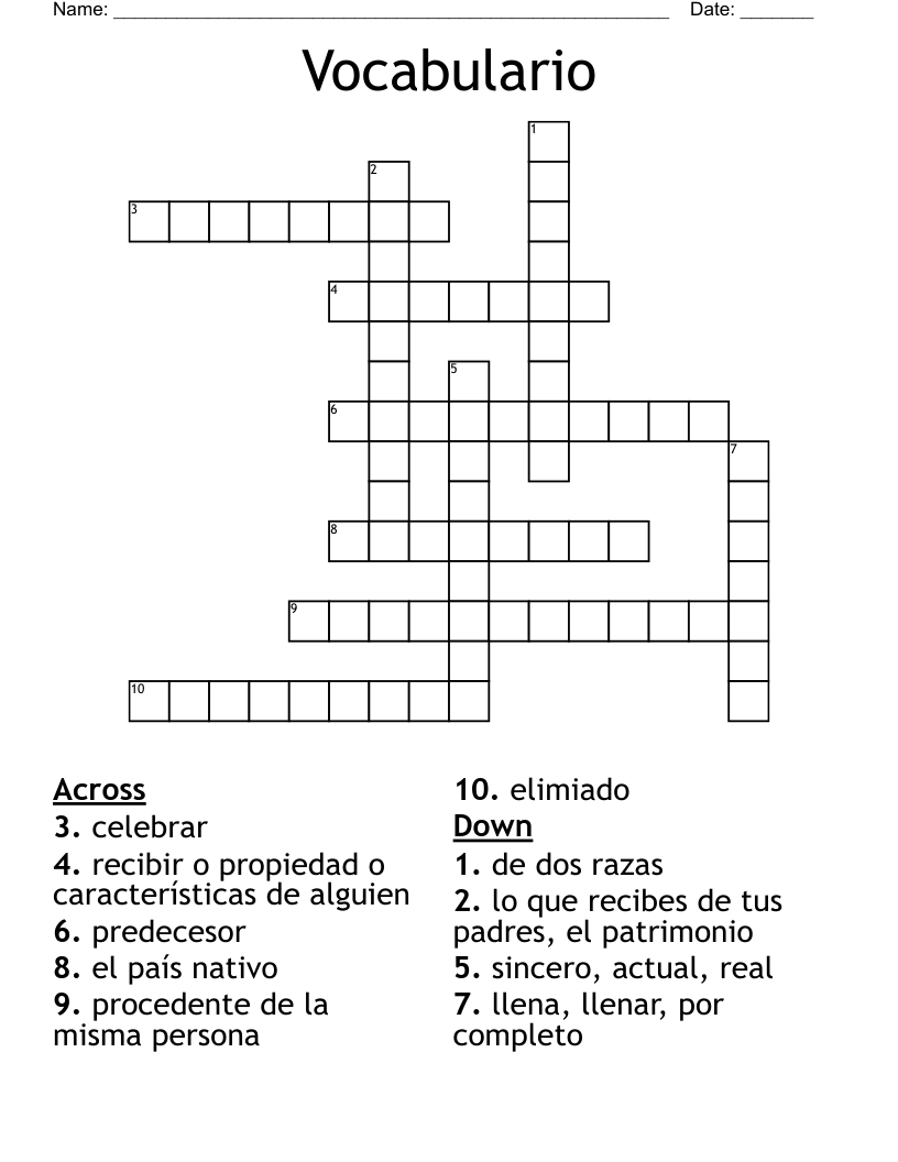 Vocabulario  Crossword