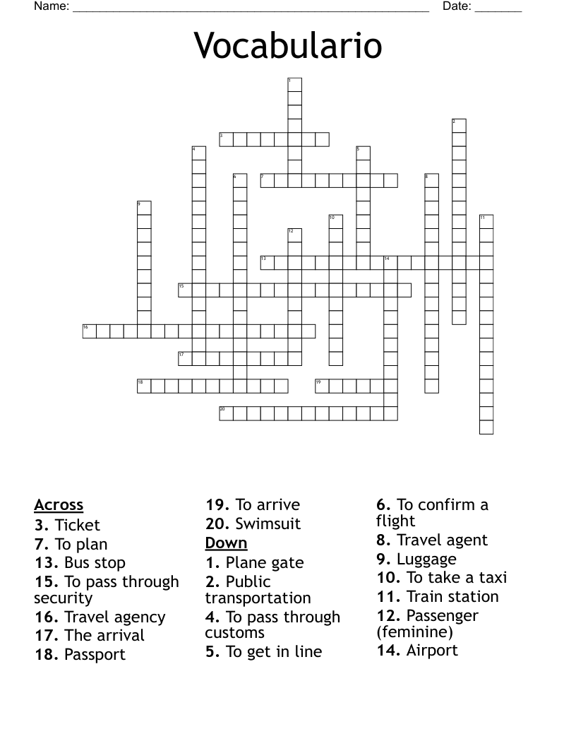 Vocabulario  Crossword