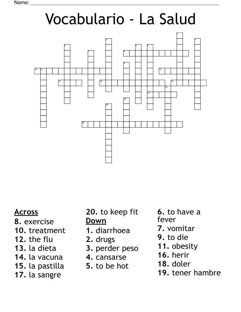 Vocabulario - La Salud Crossword