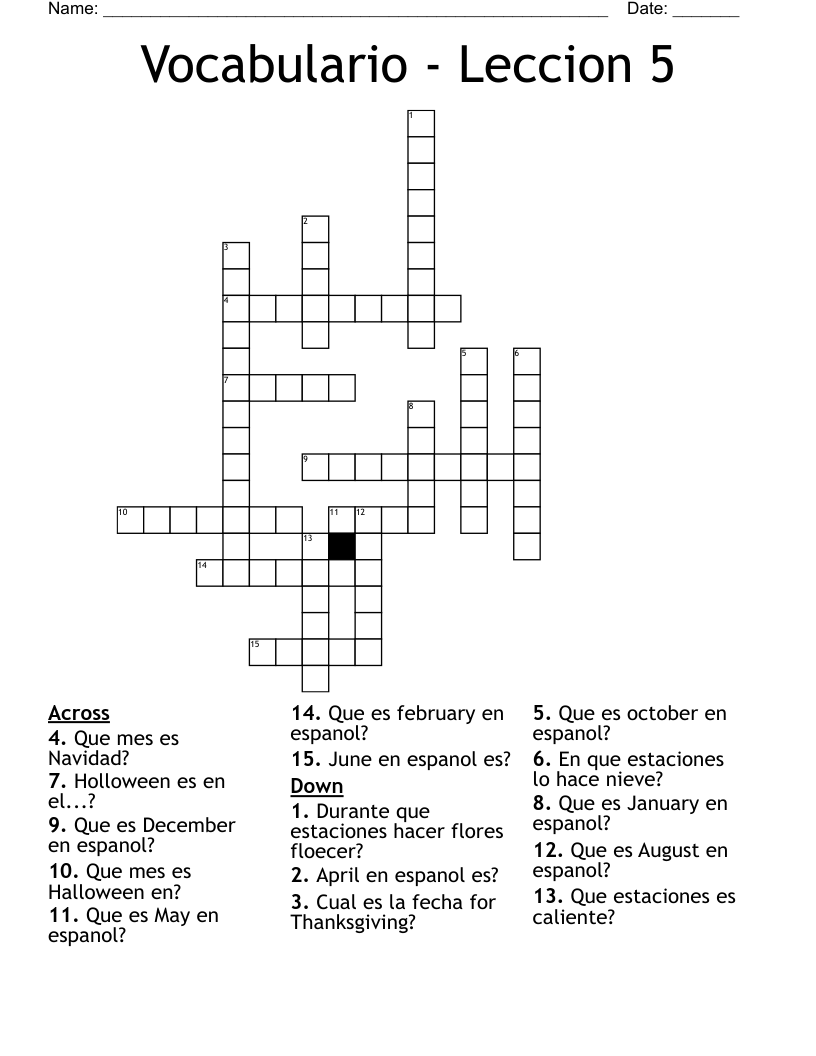 Vocabulario - Leccion 5 Crossword